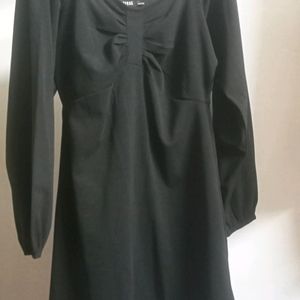 Sassafras Black Dress With Puff Sleeves