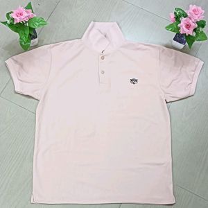 Solid Men Peach Cotton Neck Printed T.Shirt