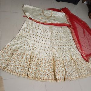 Cream Red Lehenga Choli