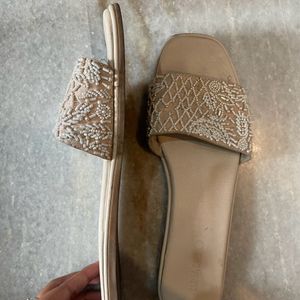 White Embellished Flats By Westside