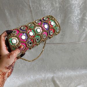 Mirror Work Clutch Purse