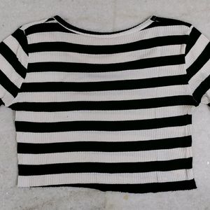 Black And White Striped Crop Top