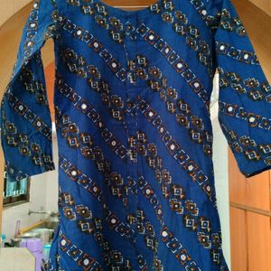 Blue Colour Mirror Work Kurti