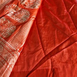 Red With Gold Zari Printed Saree (Women)