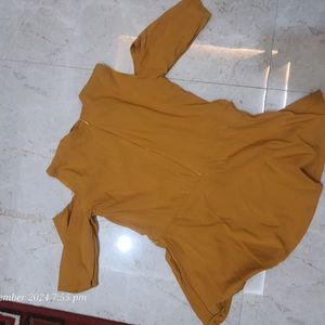 Cute Mustard Top With Cold Shoulder