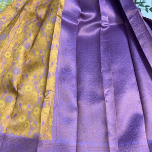 New Yellow N Purple Semi Kanchi Soft Silk Saree