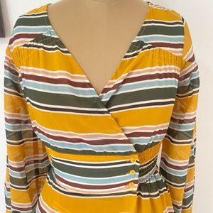 NUON Yellow Striped Wrap Dress