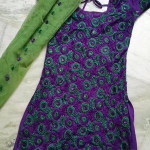 Full Net Embroidery Kurti With Dupatta