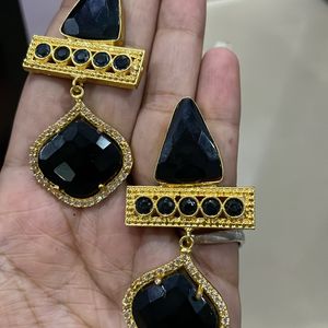 Semi Precious Black Stone Earrings