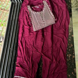 Maroon festive kurta pant dupatta set