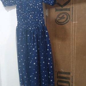 Star Printed Navy Blue Dress