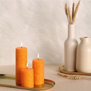 Set of 3 Fragnance Pillar Candle(Orange Marble)