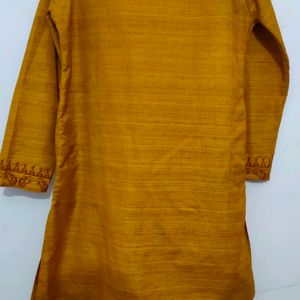 Mustard Coloured Embroidery Kurta With Red Pajama