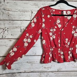 Red Floral H&M Divided Blouse