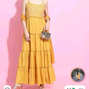 Vishudh Bright Yellow Floral Dress With Dupatta