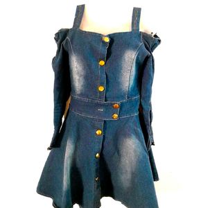 Women Teenage Girls Dress Denim.bow Design