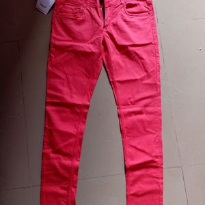 A Pink Colour Beautiful Cotton Jeans Pant.