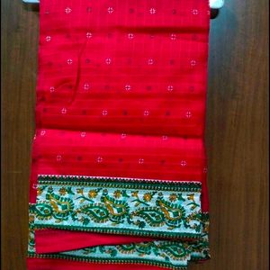 Red Cotton Saree 🛍️