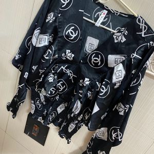 Black Partywear LV Print Top