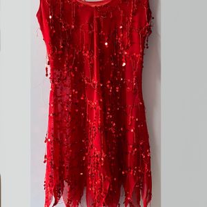 Red Party/ Dancing Padded Sequins Sheer Dress