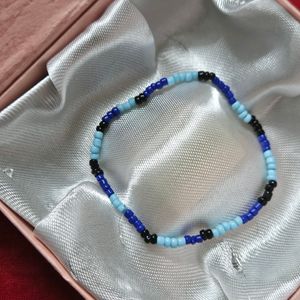 Glass Beads Bracelet Blue And Black Stretchable 💙