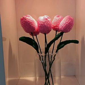 Pack Of 6 Crochet Pink Tulips 🌷