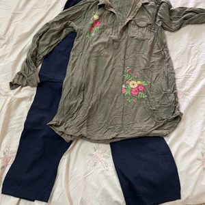 Cotton Pants N Embroidered Shirt