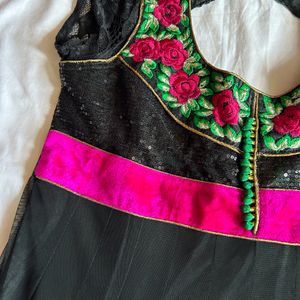Women Black And Pink Anarkali Dress