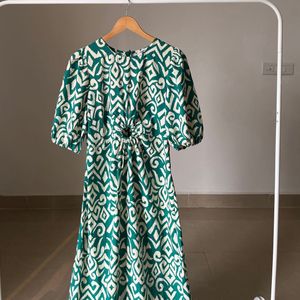 Printed Cut Out Ring Ruched Maxi Dress