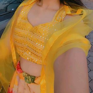 Yellow Organza Lehenga Choli