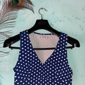 Dark Blue Color Crop Top With White Circle