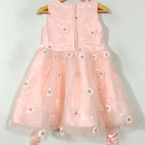 Peach Printed Netted Dress (Girls)