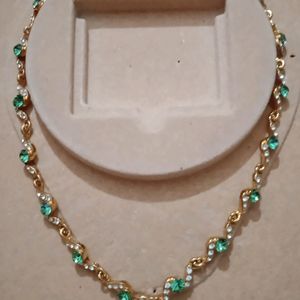 Beautiful Necklace Green Stone With American Diamond