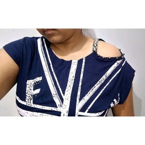 NAVY BLUE ONE SHOULDER TOP