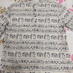 Men Printed Pure Cotton Straight Kurta (Beige)