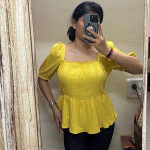 Yello Puffed Sleeves Peplum Top