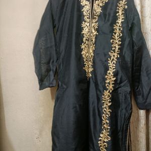 Designer Zari Work Black Chanderi Silk Kurta