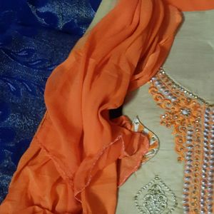 Girls Orange Kurta Set Material