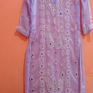 Chikankari Kurti With Mirror Work