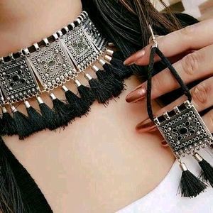 Trendy Black Tassel Choker Jewellery For Women