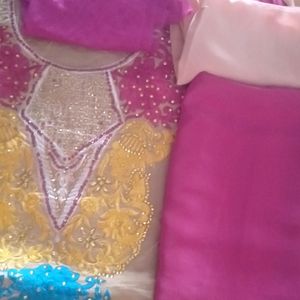 Dress Material Pink Suit Chanderi Silk