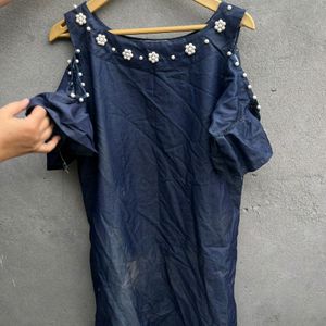 Denim Dress With Pearl Work