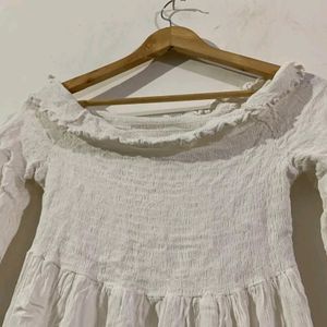 White Off Shoulder Flared Frock