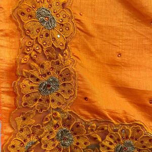 Soft Silk Saree - Bright Orange Colour