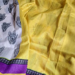 NEW Cottonsilk Mehendi Design Saree With Blouse