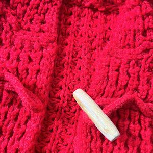 New Red Hoodie Sweater Cardigan With Wooden Button For Girls