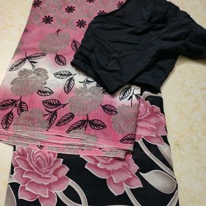 Black With Pink Flowers Saree