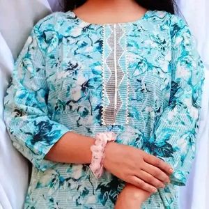 Aliya-Cut Cotton Floral Print Sequenced work Kurta