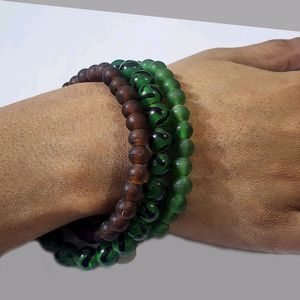 3pcs Sets brown and green glass beads breacelets