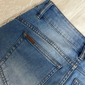 Blue Denim Mid Waist Shorts